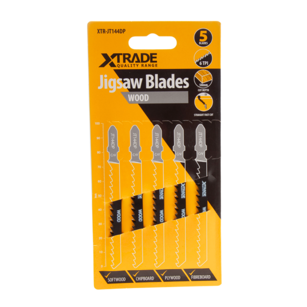 XTrade JT144DP CrV Precision Jigsaw Blade for Wood 100mm 6TPI (Pack of 5)