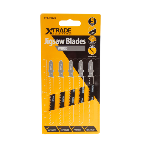 XTrade JT144D CrV Speed Jigsaw Blade for Wood 100mm 6TPI (Pack of 5)