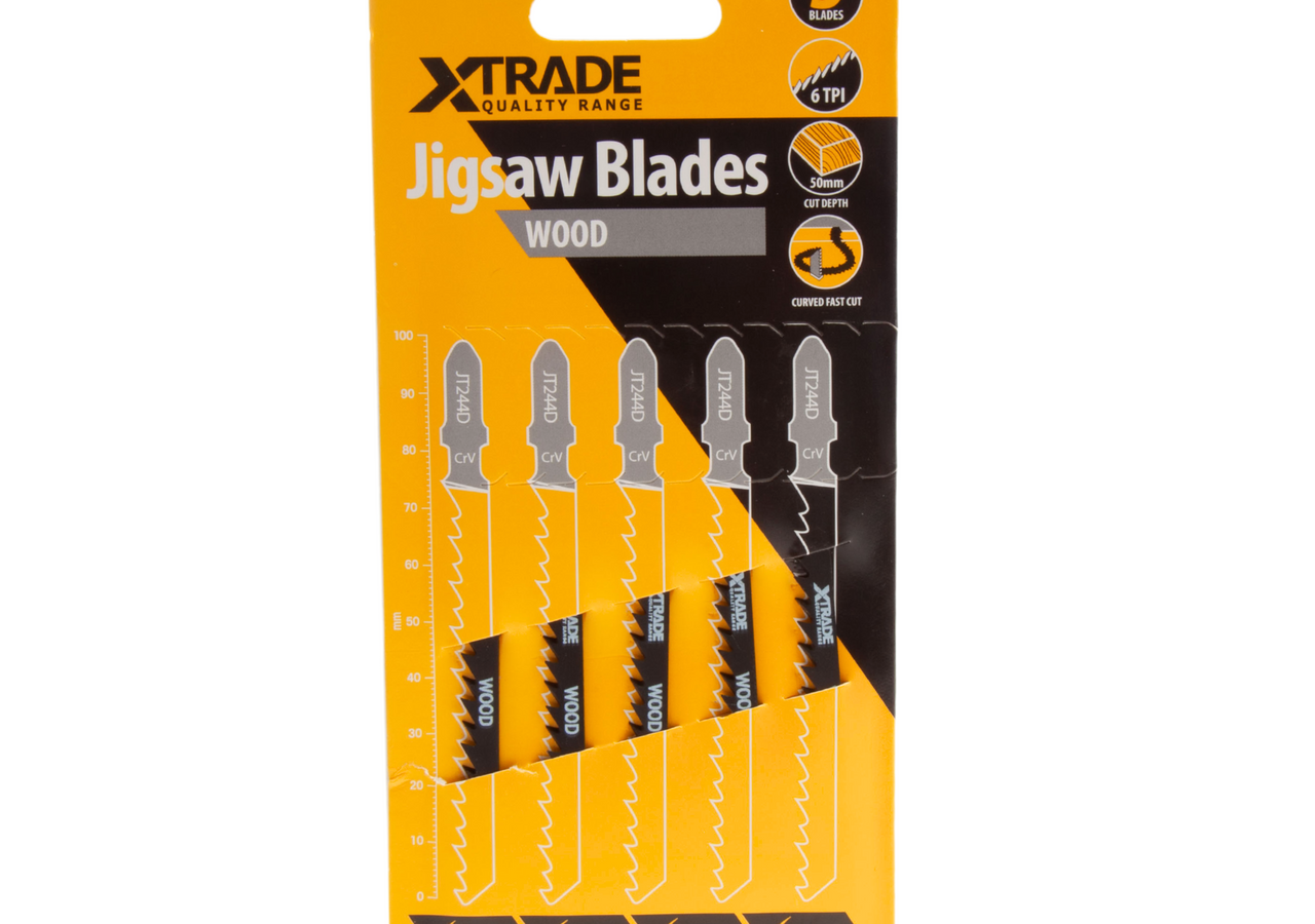 XTrade JT244D CrV Speed Curve Jigsaw Blade for Wood 100mm 6TPI (Pack of 5)