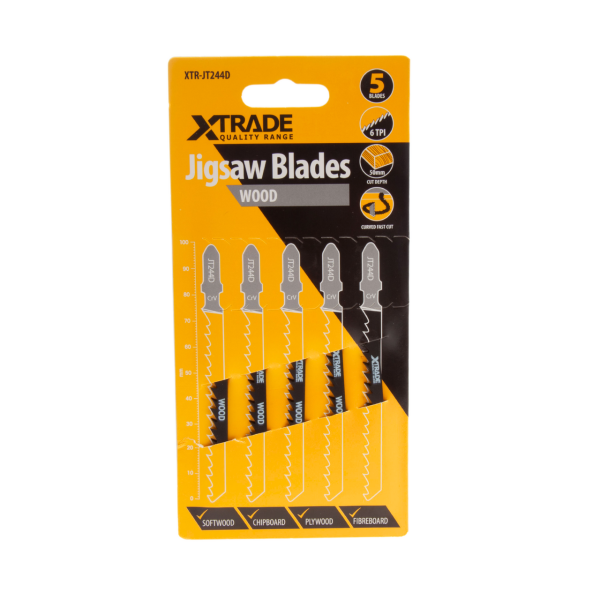 XTrade JT244D CrV Speed Curve Jigsaw Blade for Wood 100mm 6TPI (Pack of 5)