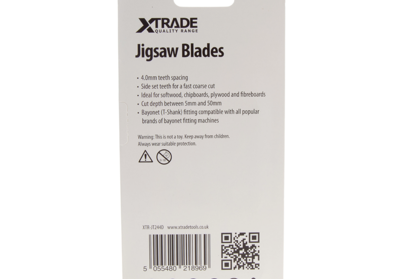 XTrade JT244D CrV Speed Curve Jigsaw Blade for Wood 100mm 6TPI (Pack of 5)