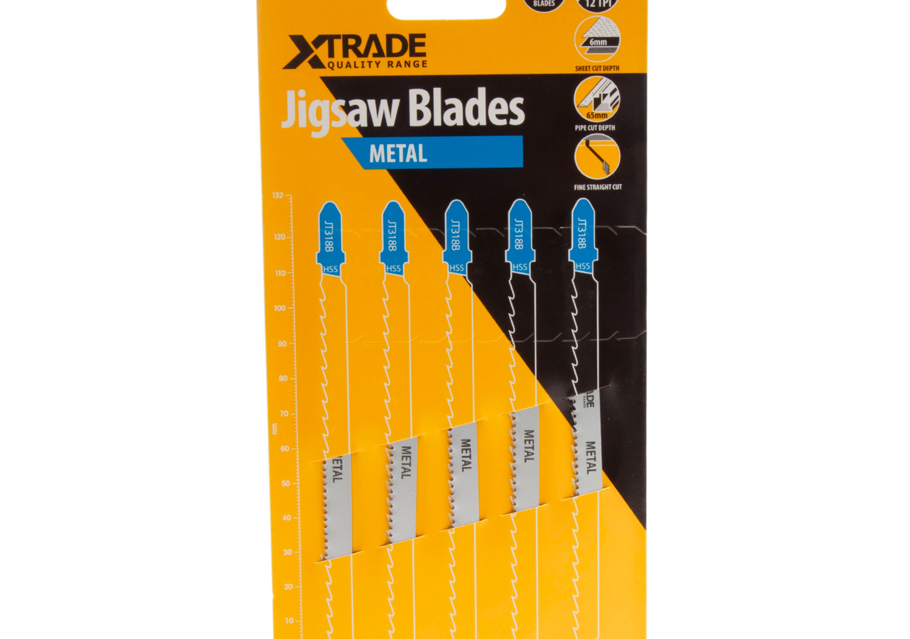 XTrade JT318B HSS Basic Jigsaw Blade for Medium-Thick Metal Pipes & Profiles 132mm 12TPI (Pack of 5)