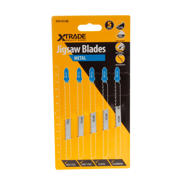 XTrade JT318B HSS Basic Jigsaw Blade for Medium-Thick Metal Pipes & Profiles 132mm 12TPI (Pack of 5)