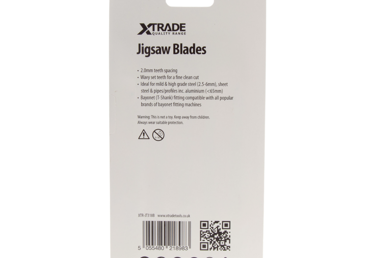 XTrade JT318B HSS Basic Jigsaw Blade for Medium-Thick Metal Pipes & Profiles 132mm 12TPI (Pack of 5)
