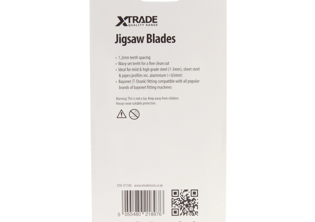 XTrade JT318A HSS Basic Jigsaw Blade for Thin Metal Pipes & Profiles 132mm 21TPI (Pack of 5)