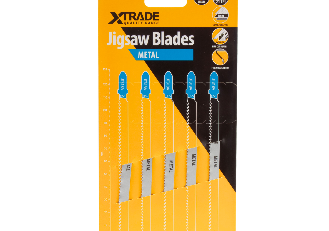 XTrade JT318A HSS Basic Jigsaw Blade for Thin Metal Pipes & Profiles 132mm 21TPI (Pack of 5)
