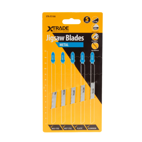 XTrade JT318A HSS Basic Jigsaw Blade for Thin Metal Pipes & Profiles 132mm 21TPI (Pack of 5)
