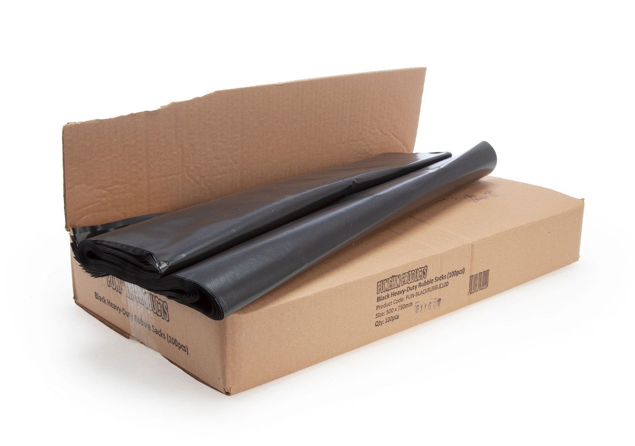 Punchin BLACKRUBBLE100 Black Heavy-Duty Rubble Sacks 50L (Box of 100)
