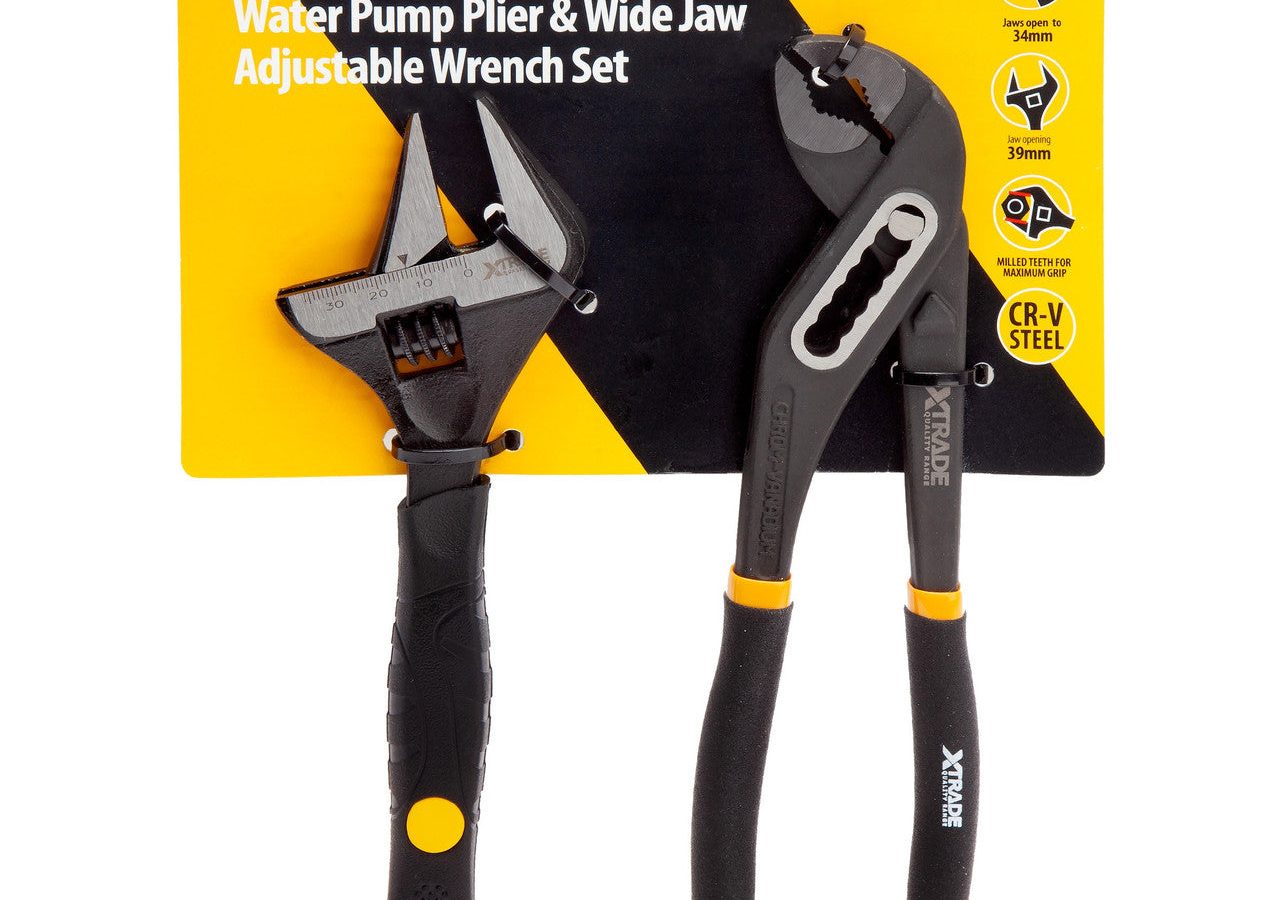 XTrade X0900231 Water Pump Plier & Wide Jaw Adjustable Wrench Set