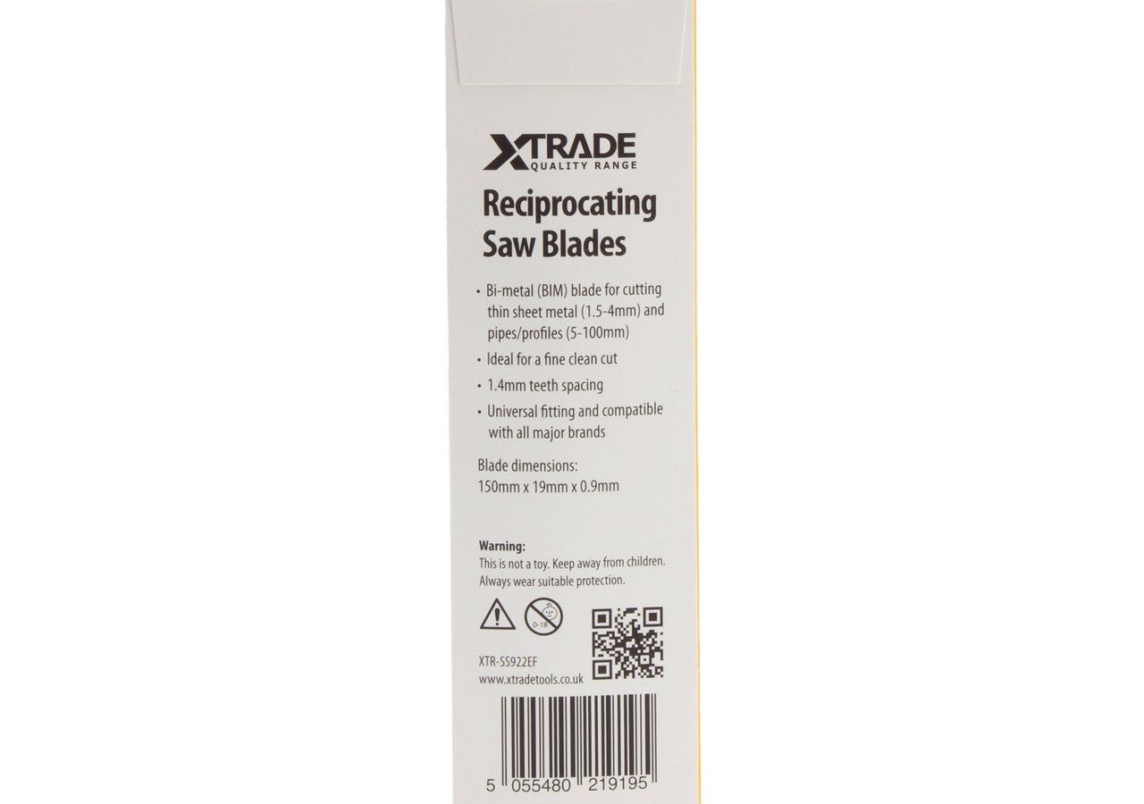 XTrade SS922EF Bi-Metal Flexible Reciprocating Saw Blade for Thin Metal 150mm 18TPI (Pack of 5)