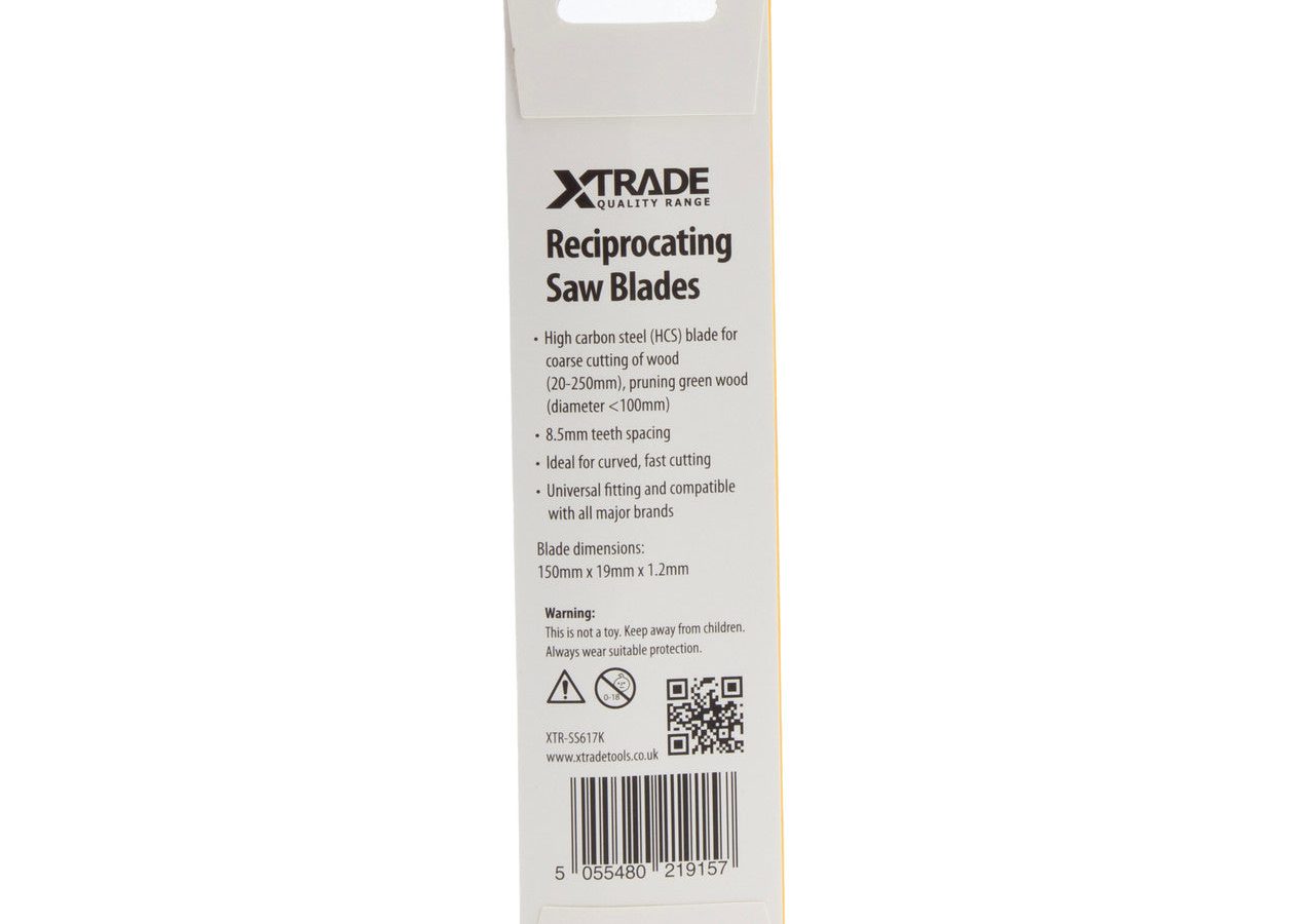 XTrade SS617K HCS Basic Reciprocating Saw Blade for Wood 150mm 3TPI (Pack of 5)