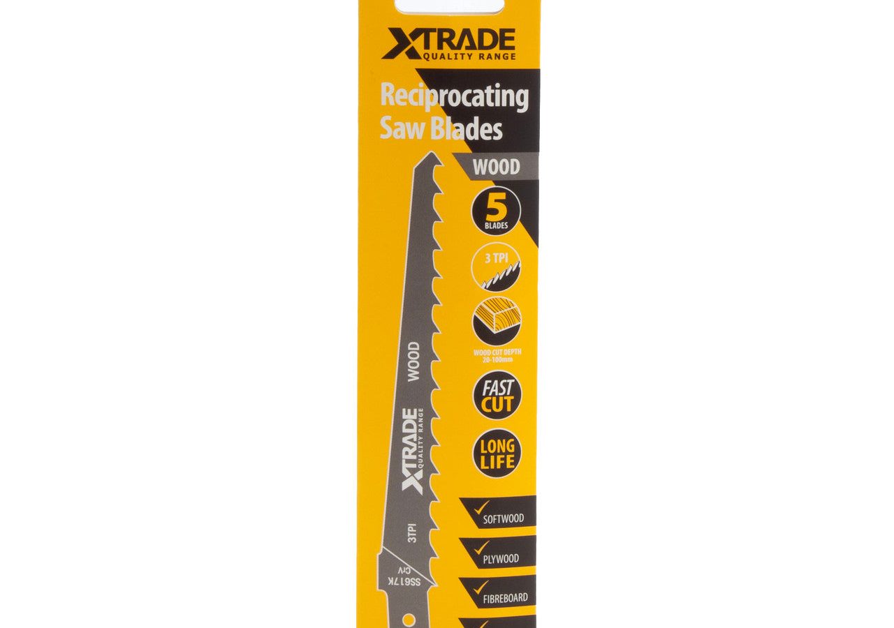 XTrade SS617K HCS Basic Reciprocating Saw Blade for Wood 150mm 3TPI (Pack of 5)