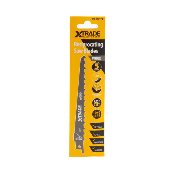 XTrade SS617K HCS Basic Reciprocating Saw Blade for Wood 150mm 3TPI (Pack of 5)
