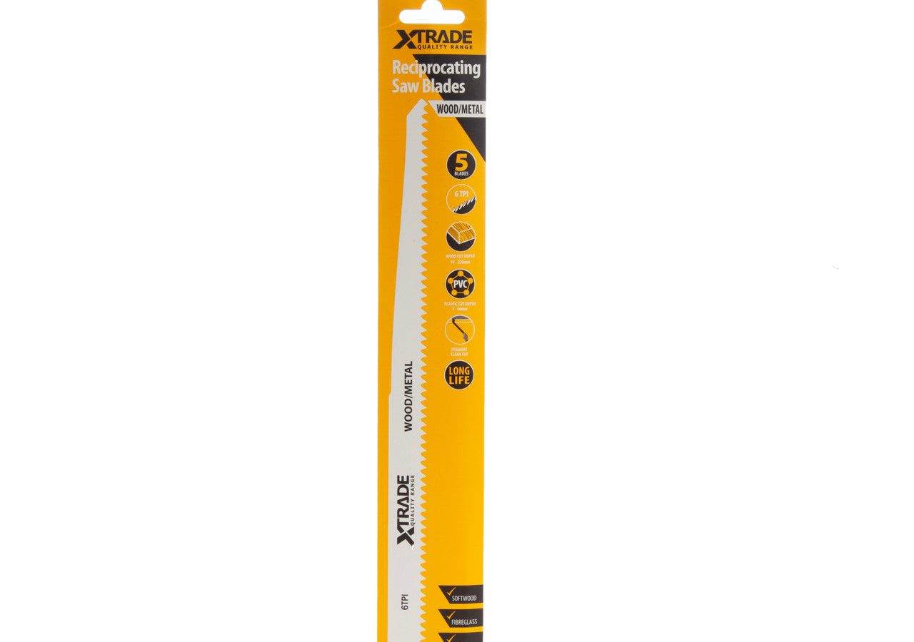 XTrade SS1411DF Bi-Metal Heavy Reciprocating Saw Blade for Wood & Metal 300mm 6TPI (Pack of 5)