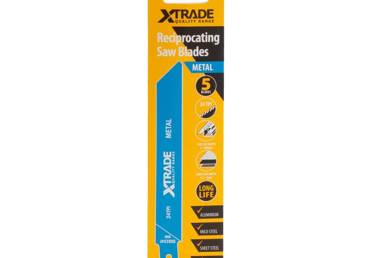 XTrade SS922AF Bi-Metal Flexible Reciprocating Saw Blade for Thin Metal 150mm 24TPI (Pack of 5)