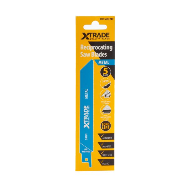 XTrade SS922AF Bi-Metal Flexible Reciprocating Saw Blade for Thin Metal 150mm 24TPI (Pack of 5)