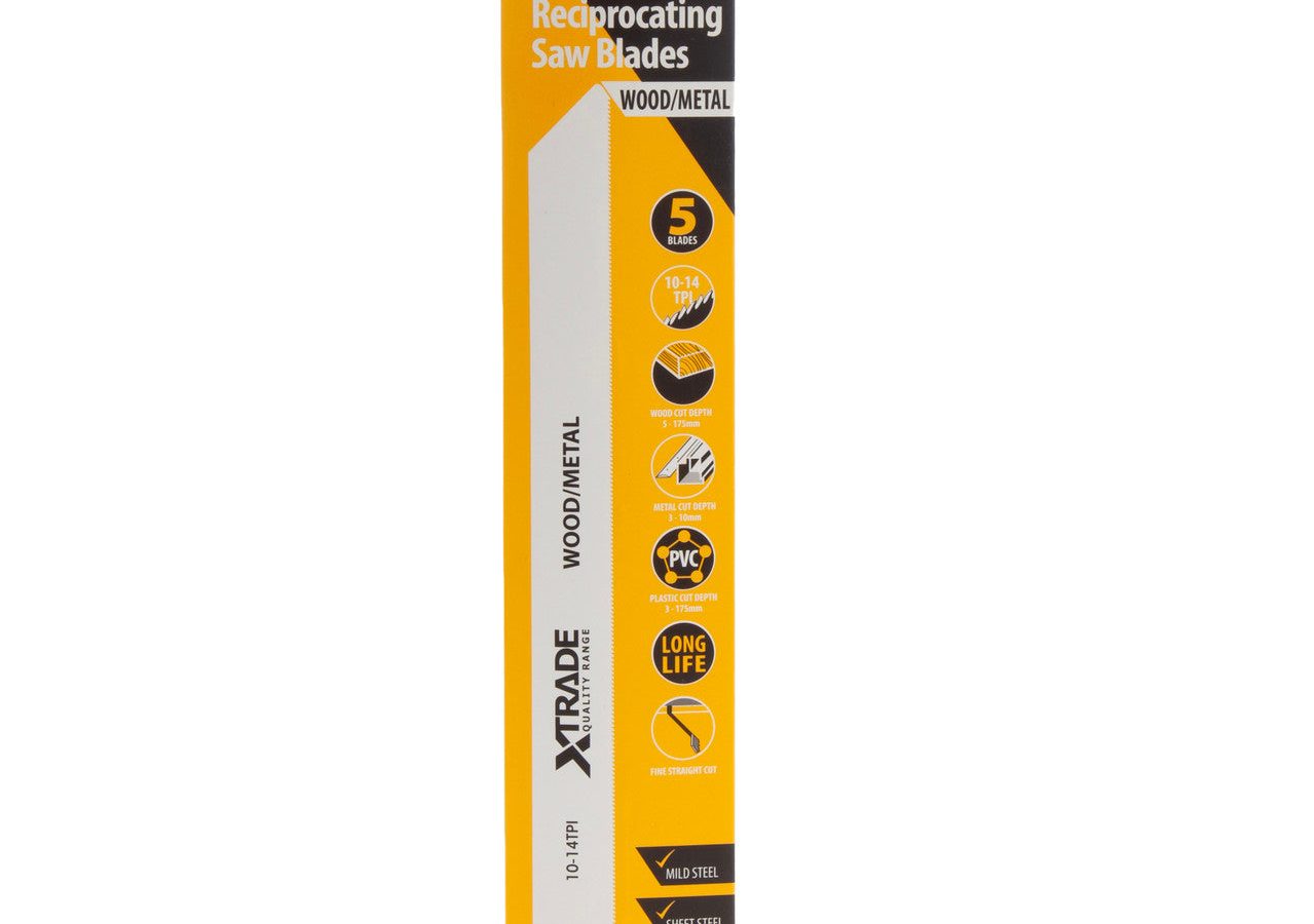 XTrade SS1122VF Bi-Metal Flexible Reciprocating Saw Blade for Wood & Metal 225mm 10-14TPI (Pack of 5)