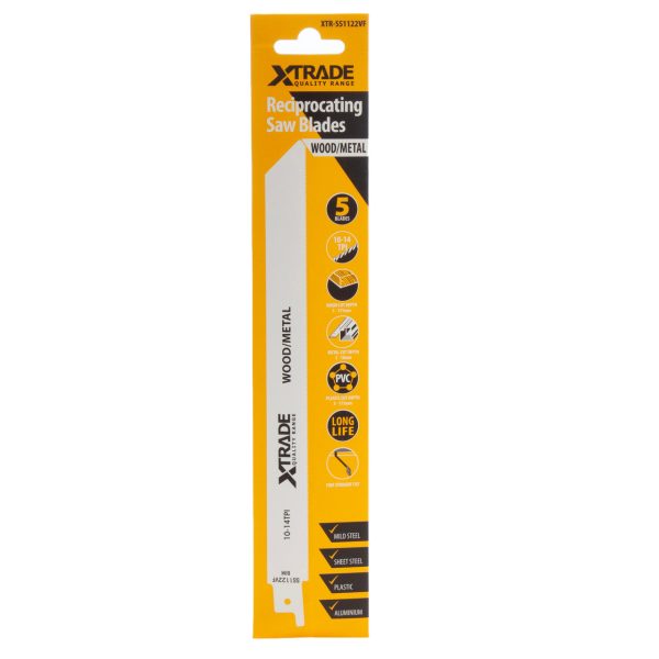 XTrade SS1122VF Bi-Metal Flexible Reciprocating Saw Blade for Wood & Metal 225mm 10-14TPI (Pack of 5)