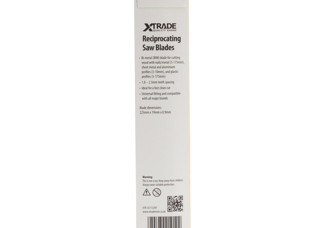 XTrade SS1122VF Bi-Metal Flexible Reciprocating Saw Blade for Wood & Metal 225mm 10-14TPI (Pack of 5)