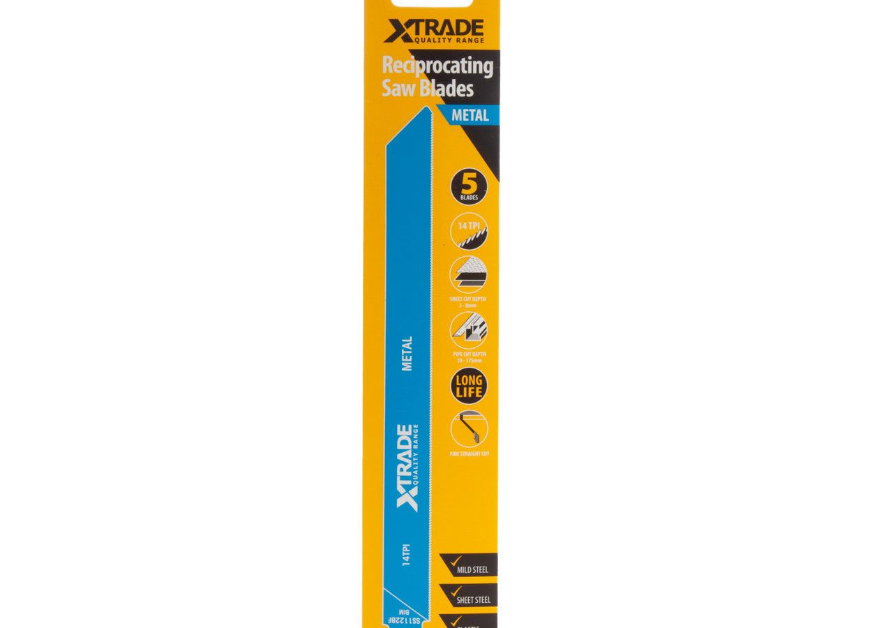 XTrade SS1122BF Bi-Metal Flexible Reciprocating Saw Blade for Medium-Thick Metal 225mm 14TPI (Pack of 5)
