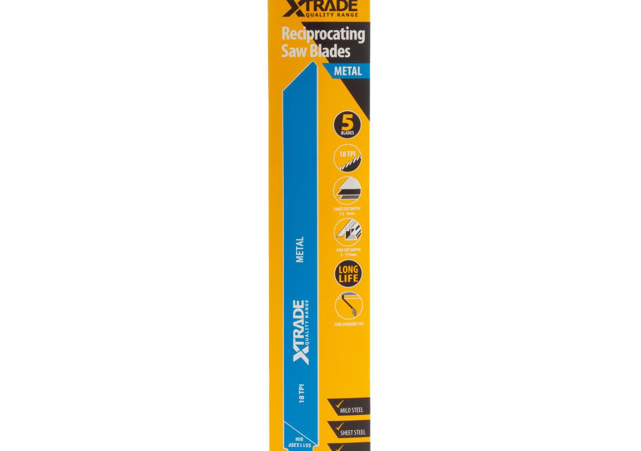 XTrade SS1122EF Bi-Metal Flexible Reciprocating Saw Blade for Thin Metal 225mm 18TPI (Pack of 5)
