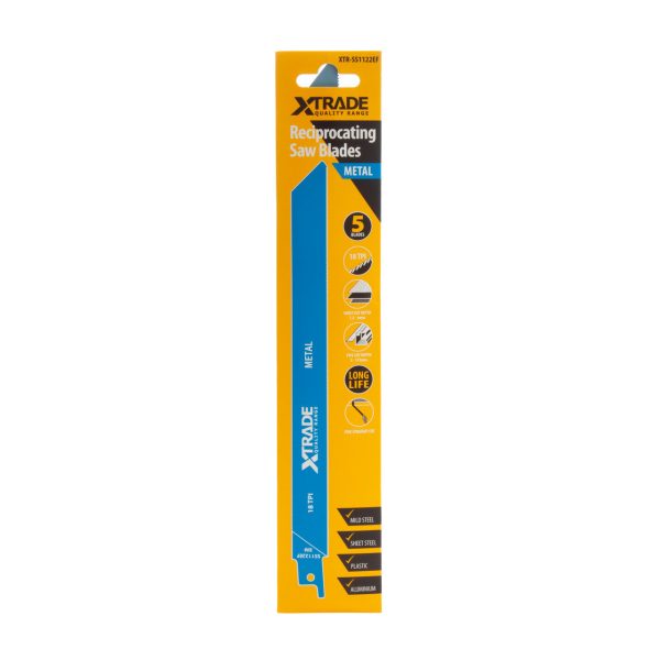 XTrade SS1122EF Bi-Metal Flexible Reciprocating Saw Blade for Thin Metal 225mm 18TPI (Pack of 5)