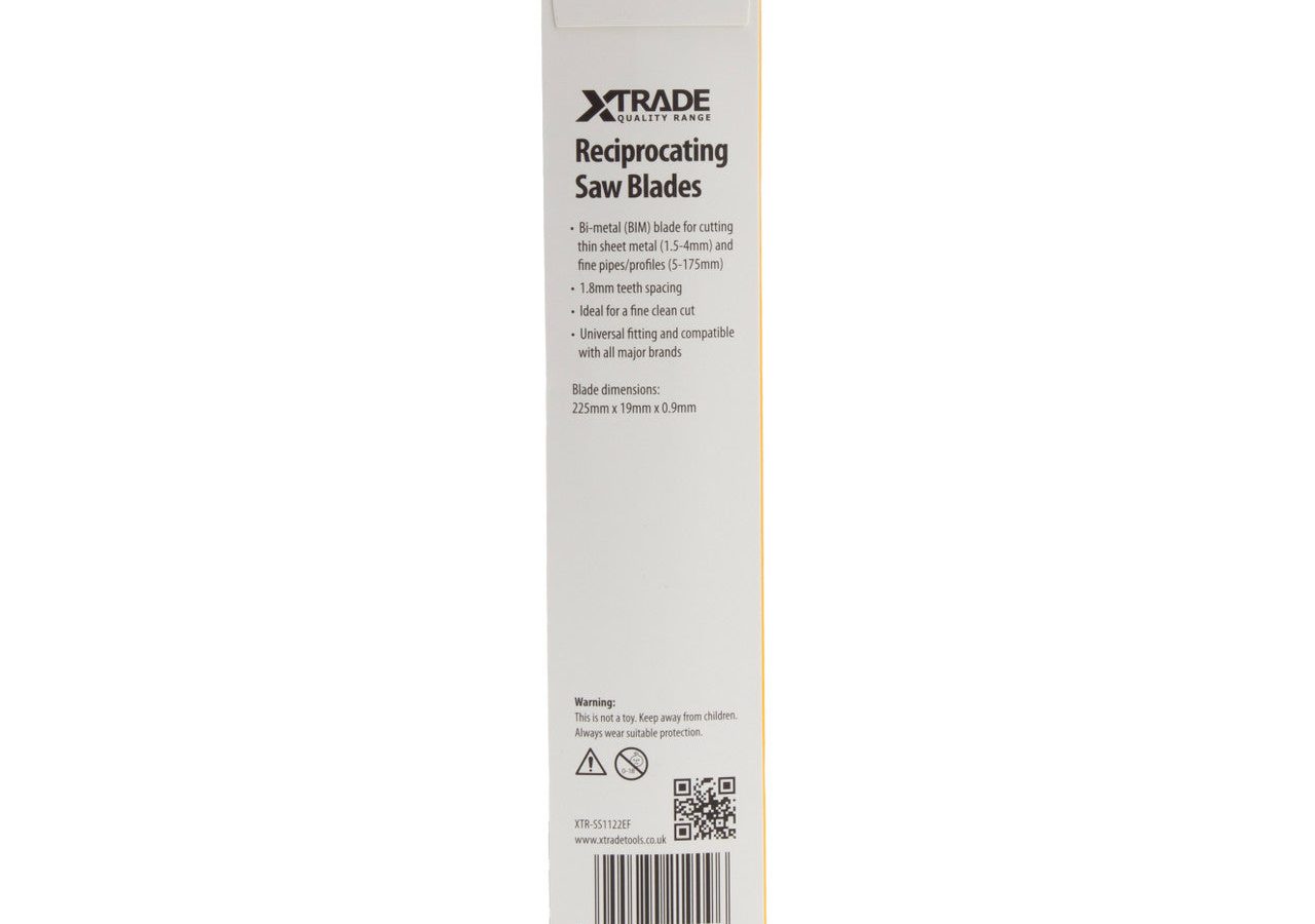 XTrade SS1122EF Bi-Metal Flexible Reciprocating Saw Blade for Thin Metal 225mm 18TPI (Pack of 5)