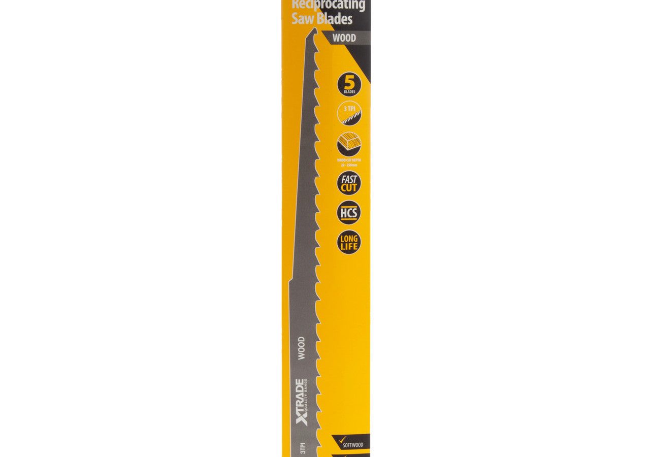 XTrade SS1617K HCS Basic Reciprocating Saw Blade for Wood 300mm 3TPI (Pack of 5)