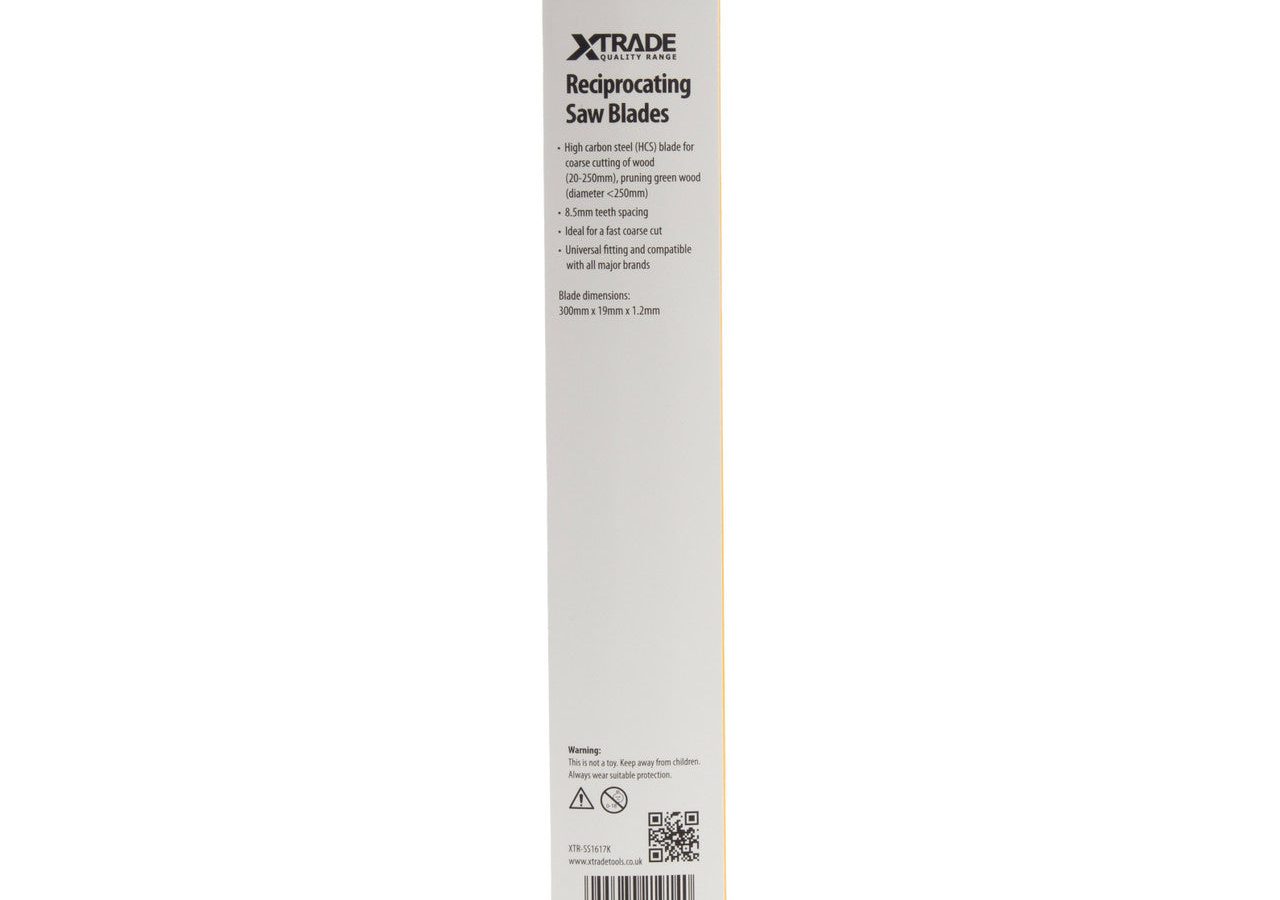 XTrade SS1617K HCS Basic Reciprocating Saw Blade for Wood 300mm 3TPI (Pack of 5)