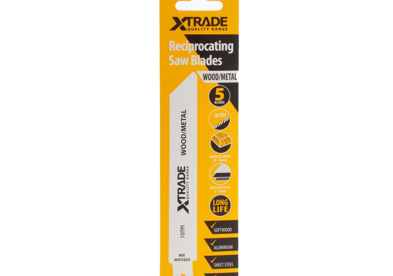 XTrade SS922HF Bi-Metal Flexible Reciprocating Saw Blade for Wood & Metal 150mm 10TPI (Pack of 5)