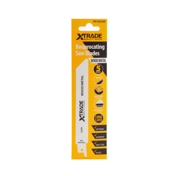 XTrade SS922HF Bi-Metal Flexible Reciprocating Saw Blade for Wood & Metal 150mm 10TPI (Pack of 5)