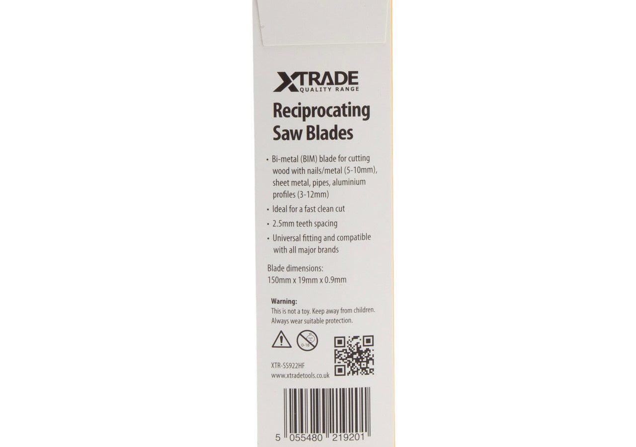 XTrade SS922HF Bi-Metal Flexible Reciprocating Saw Blade for Wood & Metal 150mm 10TPI (Pack of 5)