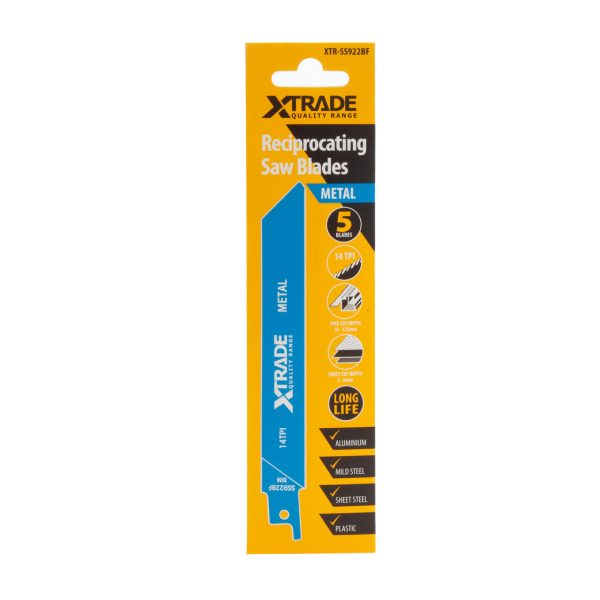 XTrade SS922BF Bi-Metal Flexible Reciprocating Saw Blade for Medium-Thick Metal 150mm 14TPI (Pack of 5)