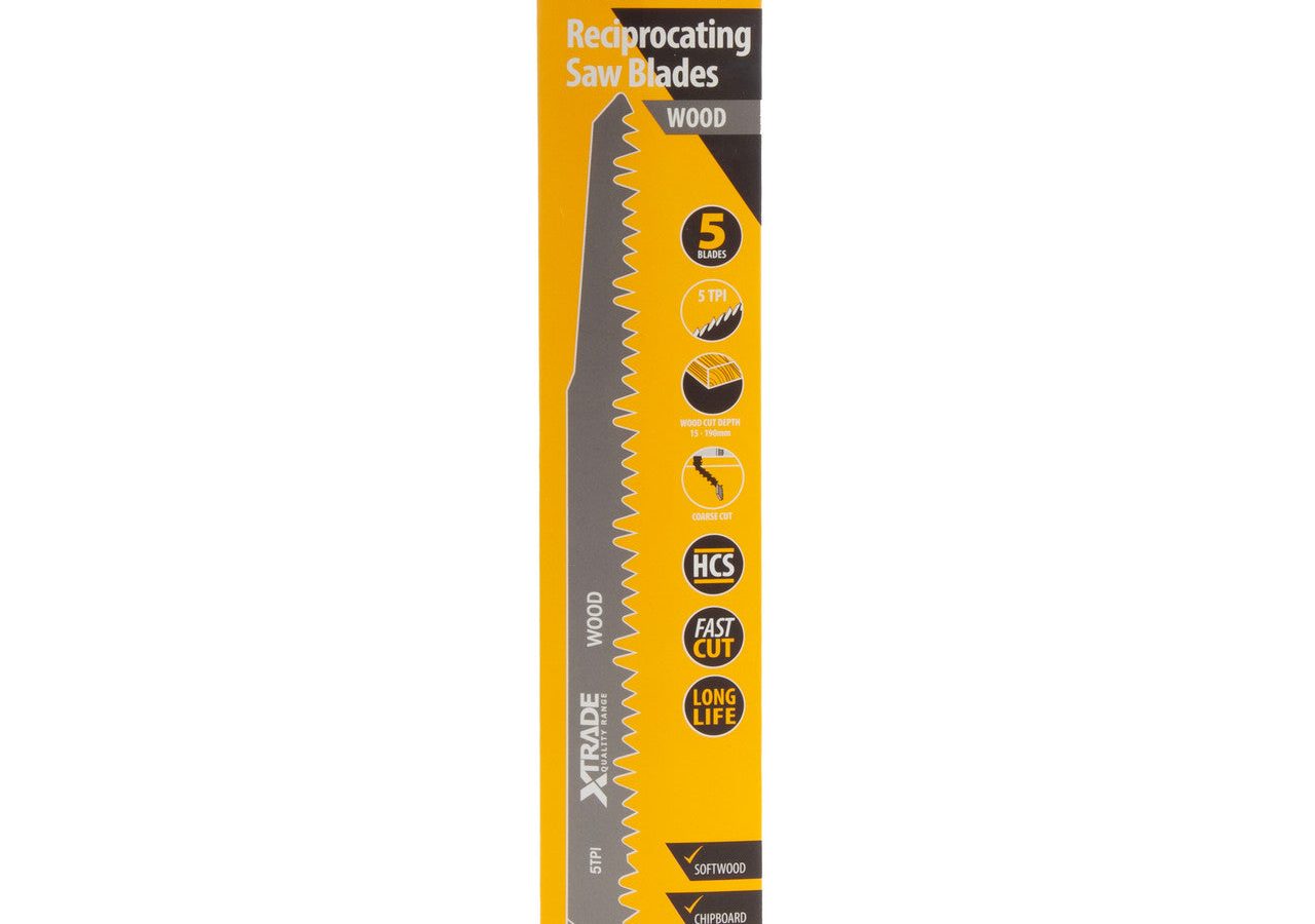 XTrade SS1531L HCS Top Reciprocating Saw Blade for Wood 240mm 5TPI (Pack of 5)