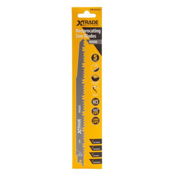 XTrade SS1531L HCS Top Reciprocating Saw Blade for Wood 240mm 5TPI (Pack of 5)