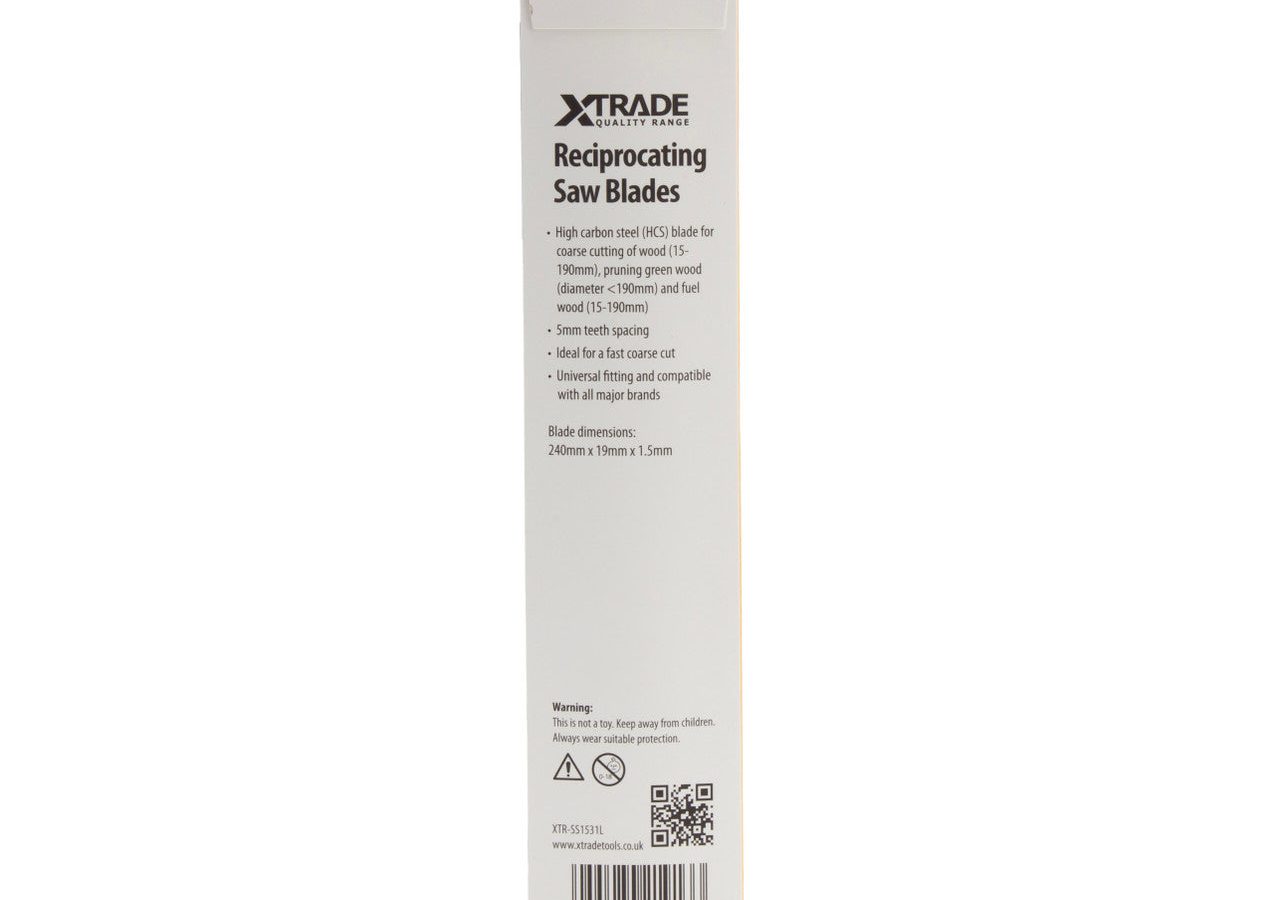 XTrade SS1531L HCS Top Reciprocating Saw Blade for Wood 240mm 5TPI (Pack of 5)
