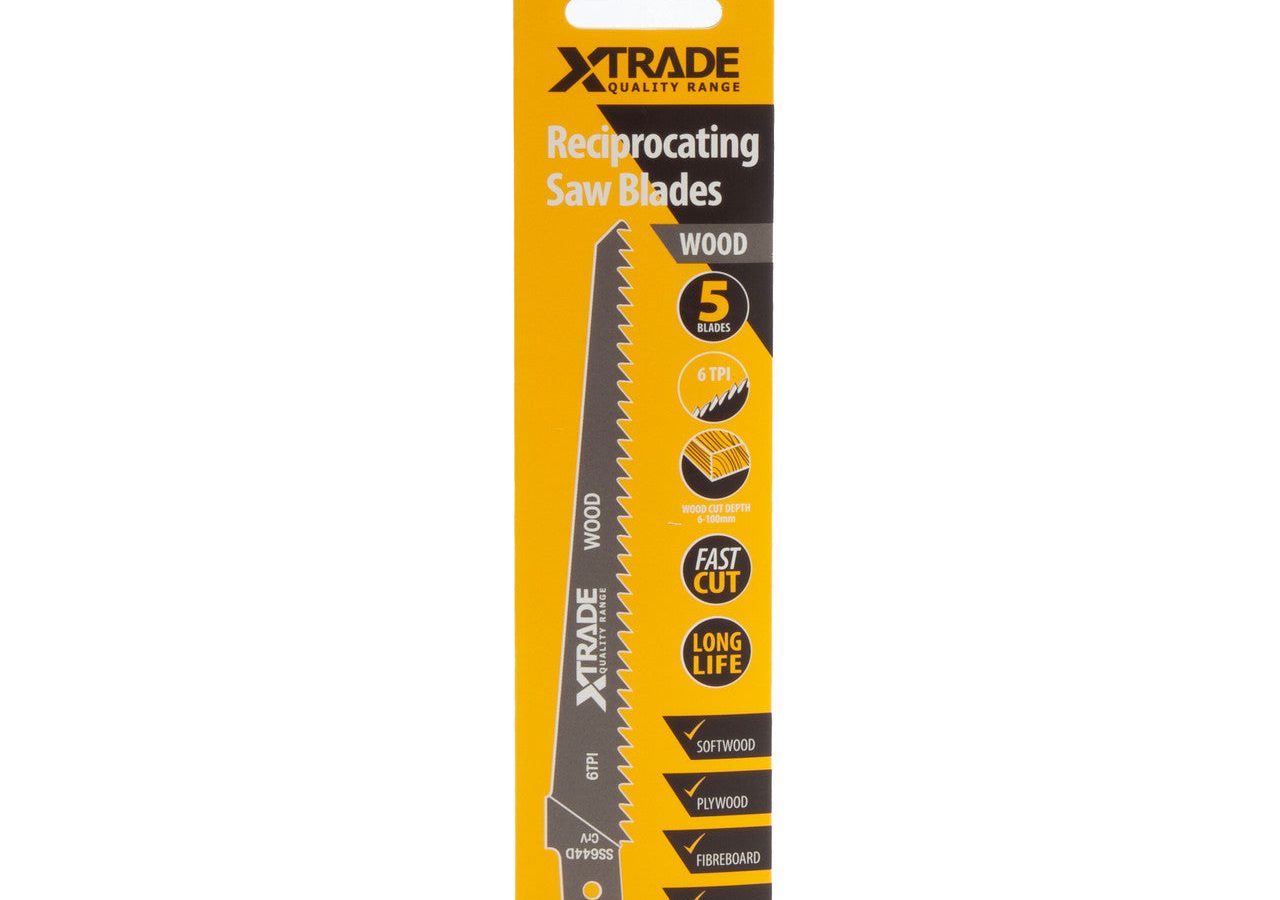 XTrade SS644D HCS Top Reciprocating Saw Blade for Wood 150mm 6TPI (Pack of 5)