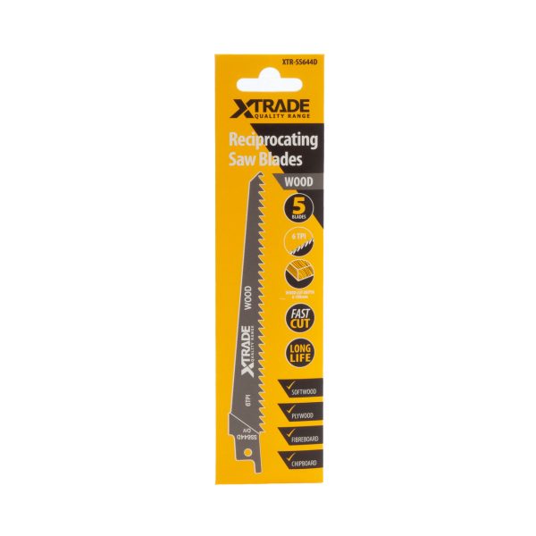 XTrade SS644D HCS Top Reciprocating Saw Blade for Wood 150mm 6TPI (Pack of 5)