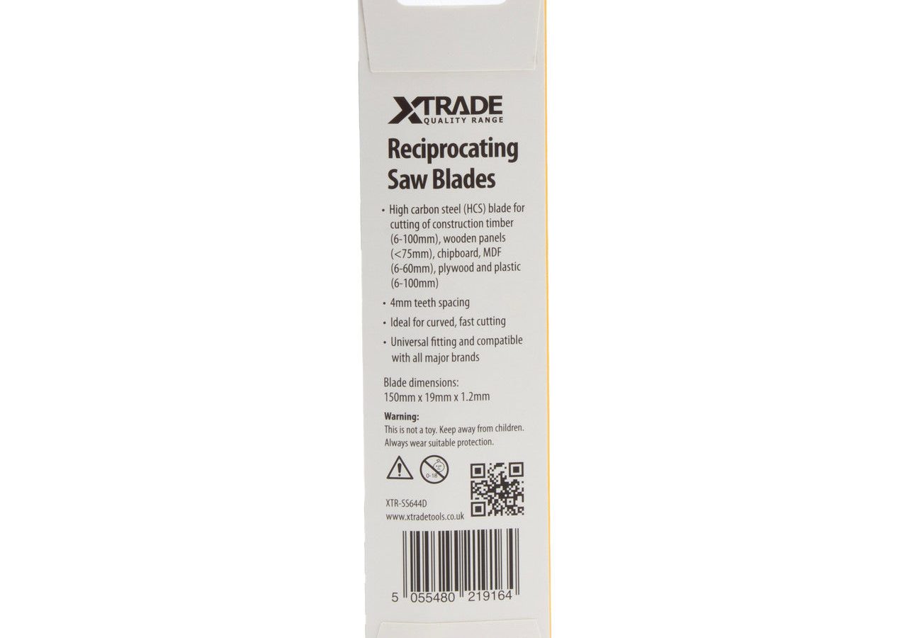 XTrade SS644D HCS Top Reciprocating Saw Blade for Wood 150mm 6TPI (Pack of 5)