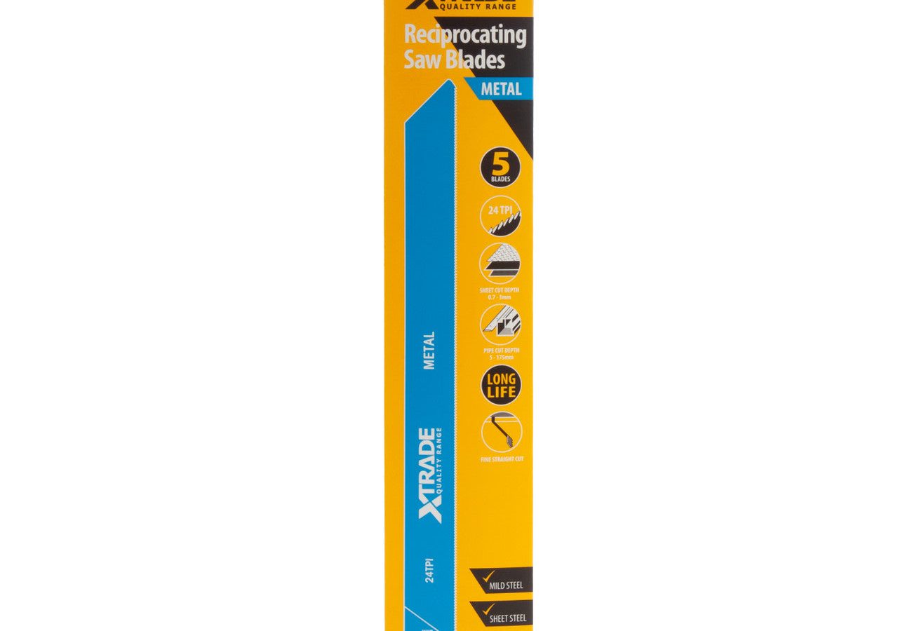 XTrade SS1122AF Bi-Metal Flexible Reciprocating Saw Blade for Thin Metal 225mm 24TPI (Pack of 5)