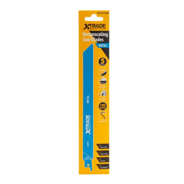 XTrade SS1122AF Bi-Metal Flexible Reciprocating Saw Blade for Thin Metal 225mm 24TPI (Pack of 5)