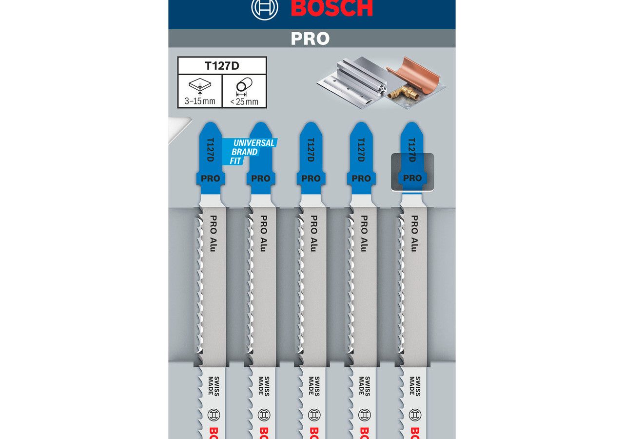 Bosch 2608631017 PRO T127D HSS Jigsaw Blade for Aluminium 100mm 8TPI (Pack of 5)