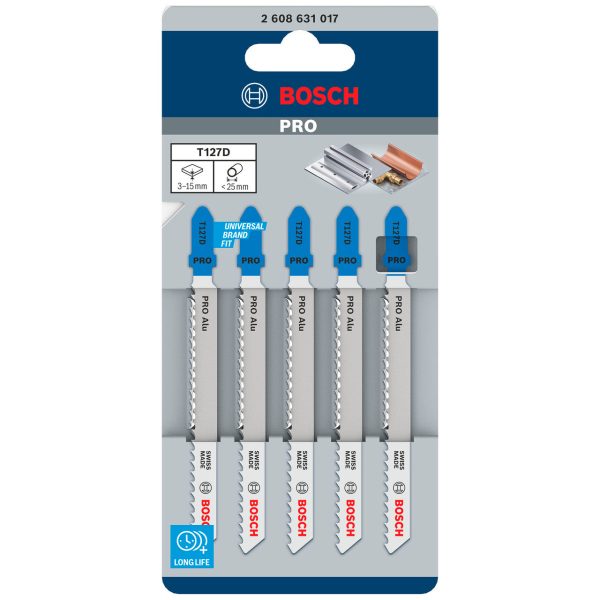 Bosch 2608631017 PRO T127D HSS Jigsaw Blade for Aluminium 100mm 8TPI (Pack of 5)