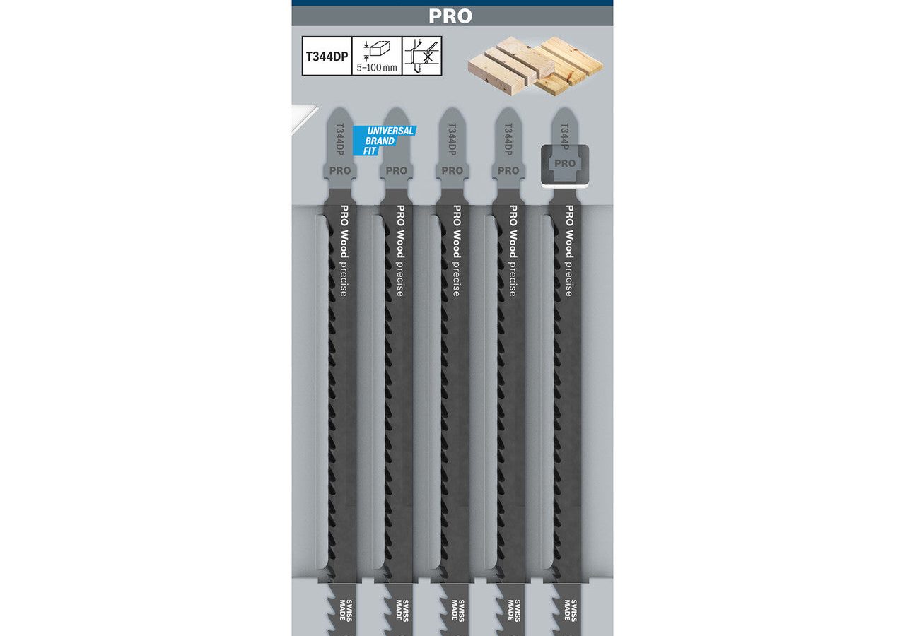 Bosch 2608633A36 PRO T344DP HCS Precise Jigsaw Blade for Wood 152mm 6TPI (Pack of 5)