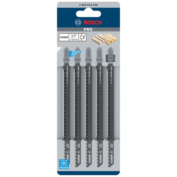 Bosch 2608633A36 PRO T344DP HCS Precise Jigsaw Blade for Wood 152mm 6TPI (Pack of 5)