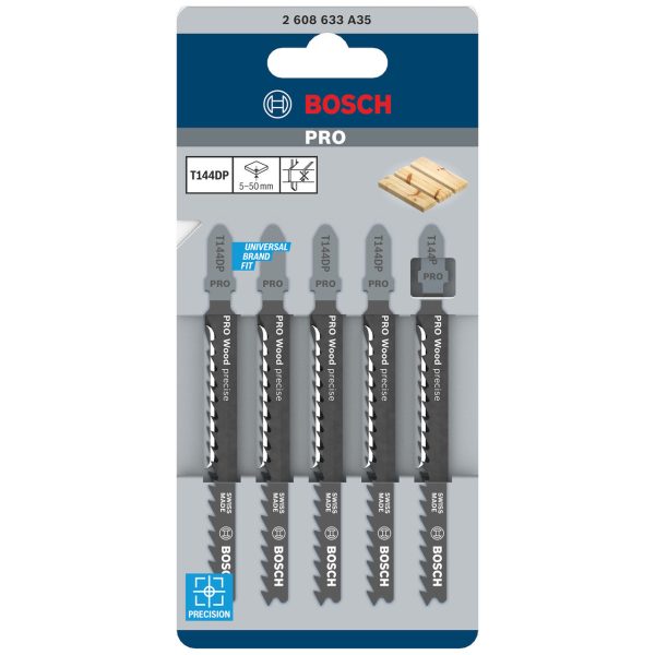Bosch 2608633A35 PRO T144DP HCS Precise Jigsaw Blade for Wood 100mm 6TPI (Pack of 5)