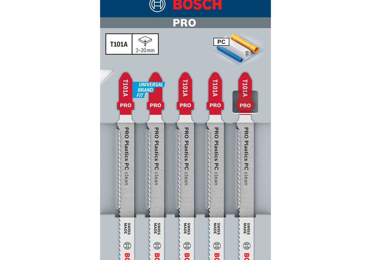Bosch 2608631010 PRO T101A HSS Clean Jigsaw Blade for Plastic 100mm 13TPI (Pack of 5)