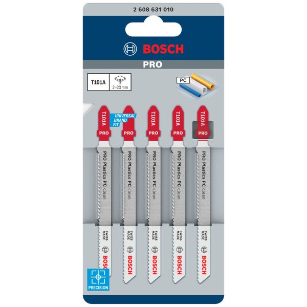 Bosch 2608631010 PRO T101A HSS Clean Jigsaw Blade for Plastic 100mm 13TPI (Pack of 5)