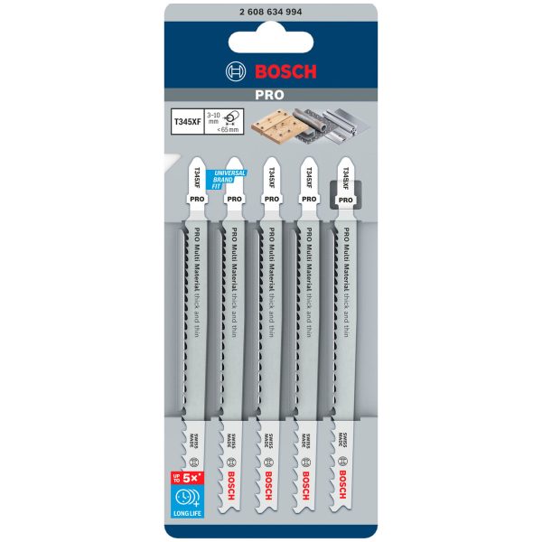 Bosch 2608634994 PRO T345XF Bi-Metal Thick & Thin Multi-Material Jigsaw Blade 132mm 5-11TPI (Pack of 5)