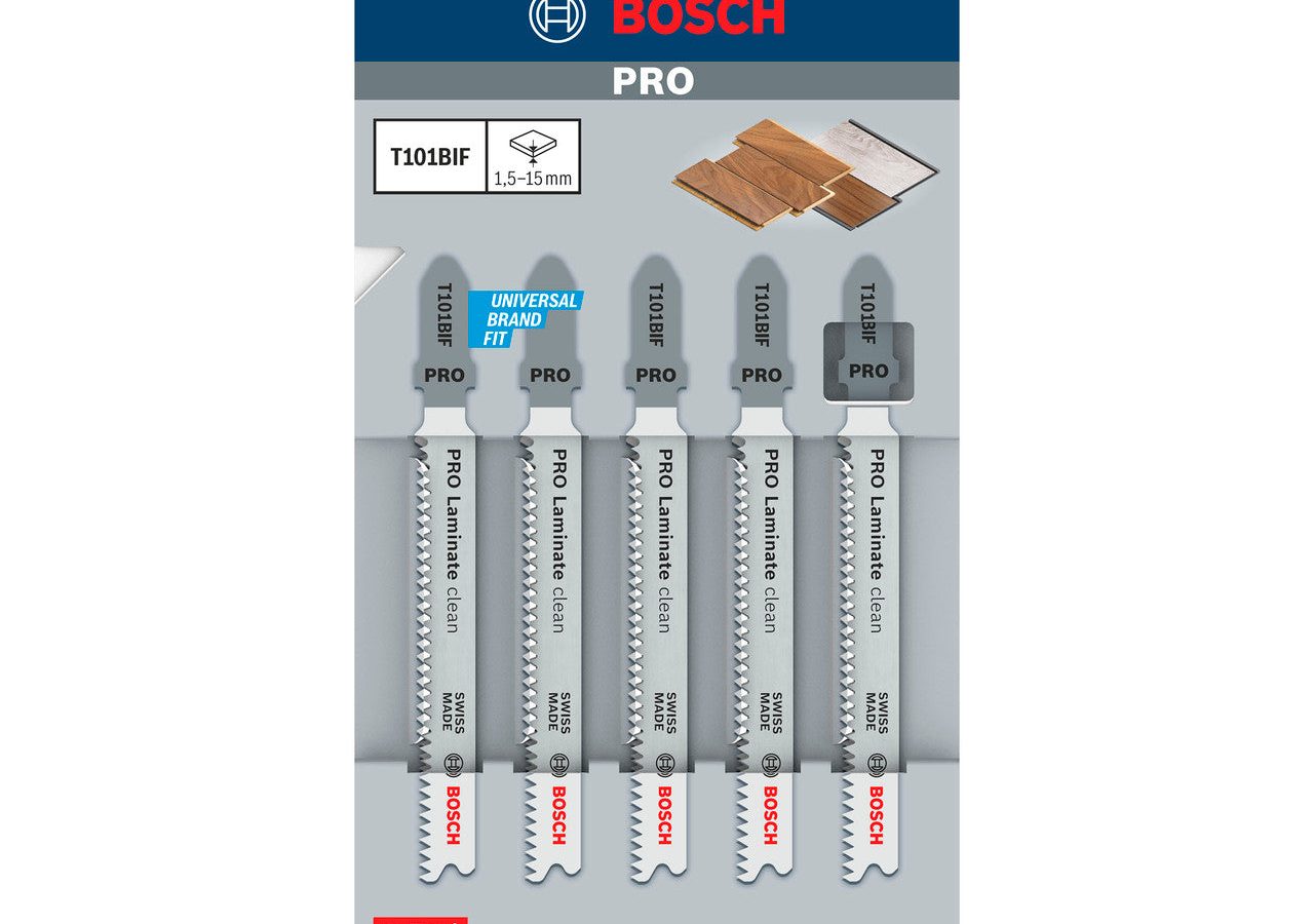 Bosch 2608636431 PRO T101BIF Bi-Metal Clean Jigsaw Blade for Laminate 83mm 15TPI (Pack of 5)